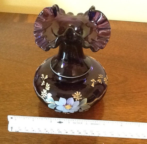 SALE Royal Purple Fenton Vase Hand Painted by M Young Signed