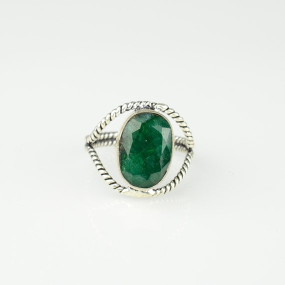 Emerald Gemstone Ring Size 6.25 Boho rings Cabochon Ring Gypsy