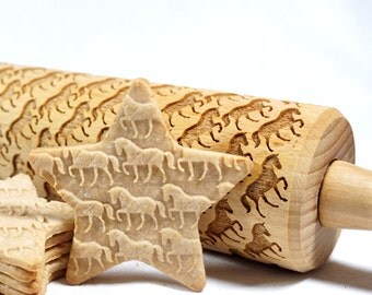 Horses - Embossed, engraved rolling pin for cookies