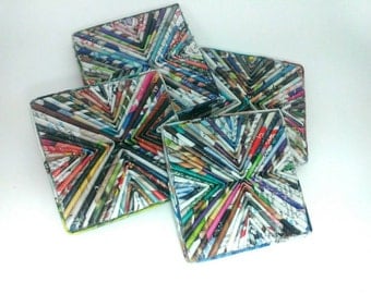 Upcycled Eco Friendly Newspaper Coaster, Set of 4