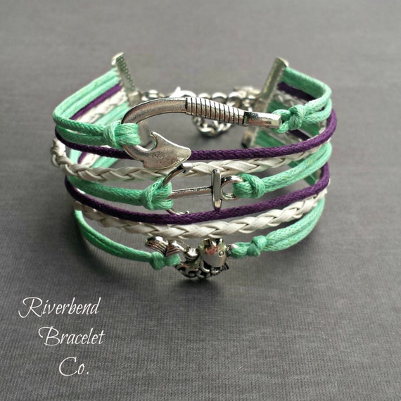 Fish Bracelet Fish Hook Bracelet Anchor by RiverbendBraceletCo
