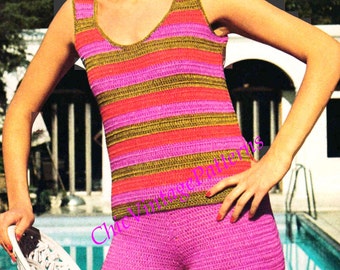 Shorts and Top Pattern ... Striped Crochet Top and Shorts ... Beach, Resort, Summer Fashion ... Instant Download Pattern