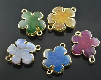 1pc Two loops Beautiful Flower Shape Agate Jewelry Pendant Connectors Fashion jewelry making materials