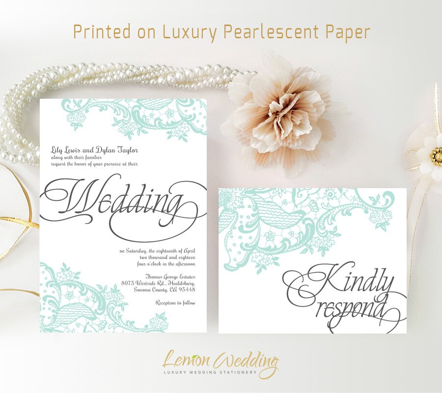 Lace wedding Invitation kits printed on shimmer cardstock