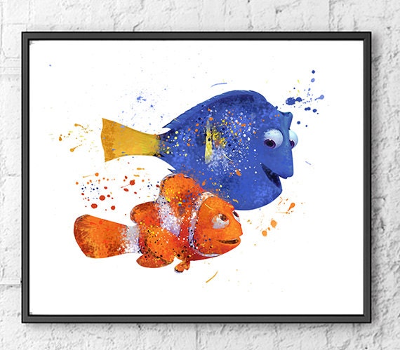 Nemo and Dory Watercolor Print Finding Nemo Art by gingerkidsart