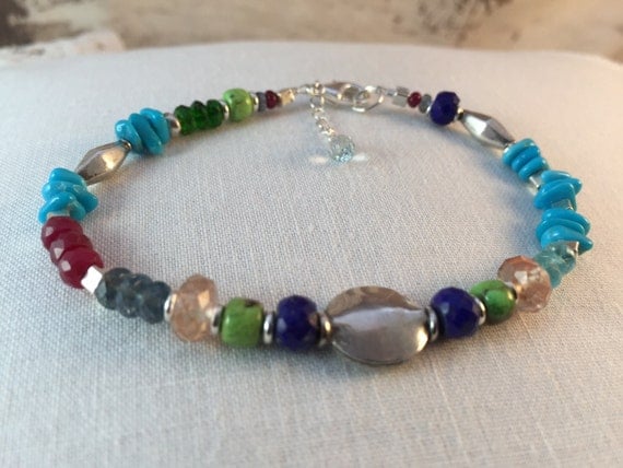 Multi-Gem Bracelet: Sleeping Beauty Turquoise, Ruby, Oregon Sunstone ...