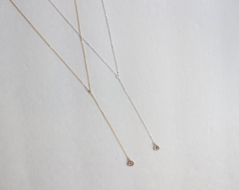CZ Lariat Necklace // 14k Gold Filled or Sterling Silver CZ Lariat Necklace