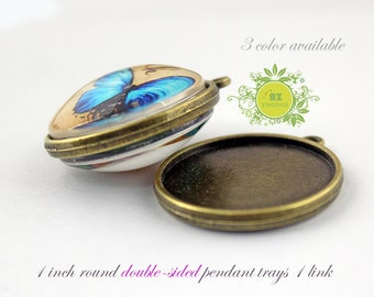 Two Sided Pendant Blank-25mm Bezel Tray-1 inch Pendant Charm-Double-sided pendant trays-Optional glass and seals 20pcs/lot 3 color