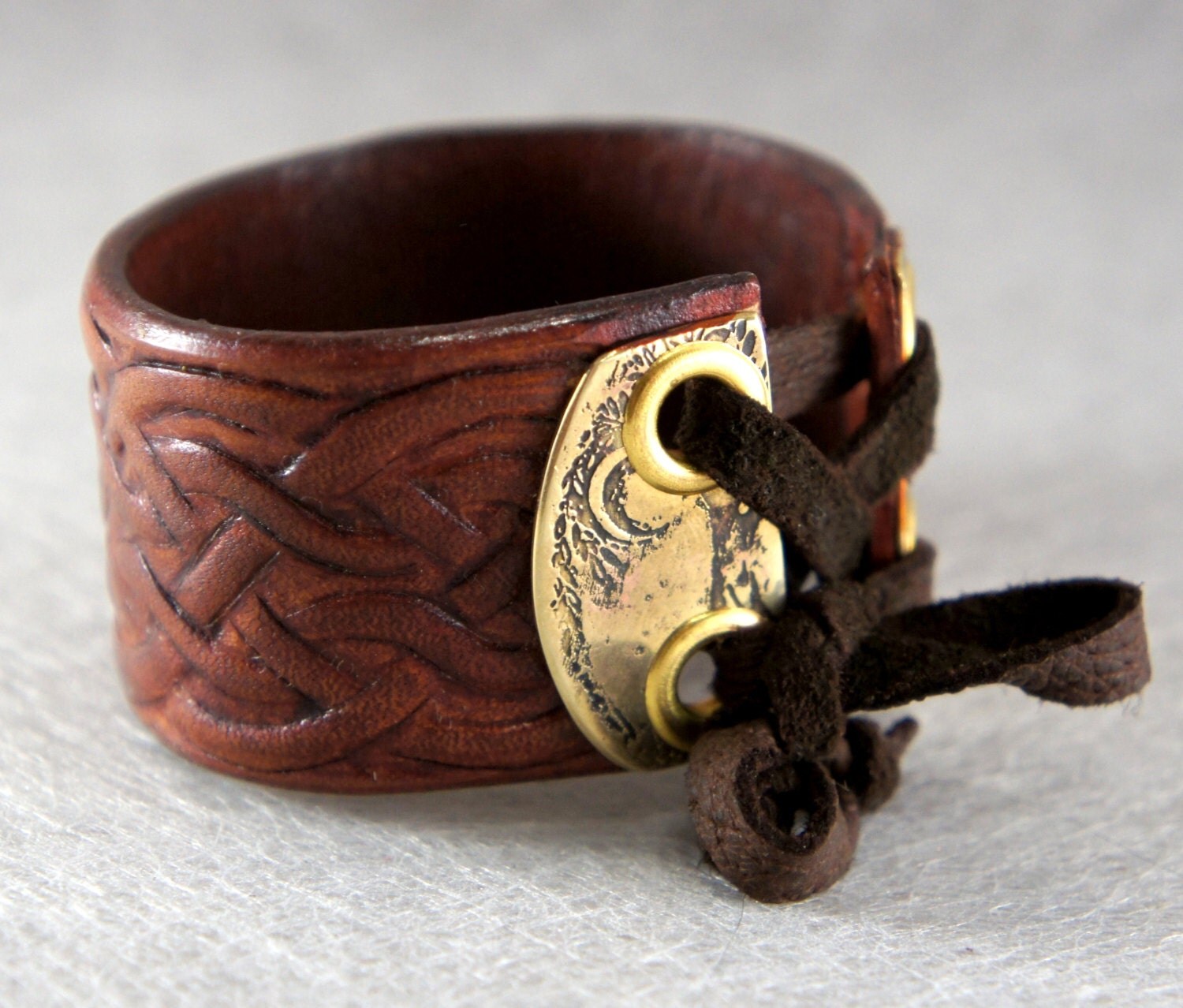 Genuine leather Bracelet with embossed Celtic patterns