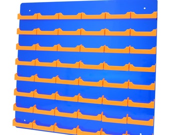 48 Pocket Transparent Blue with Orange Business Card Holder Acrylic Wall Mount