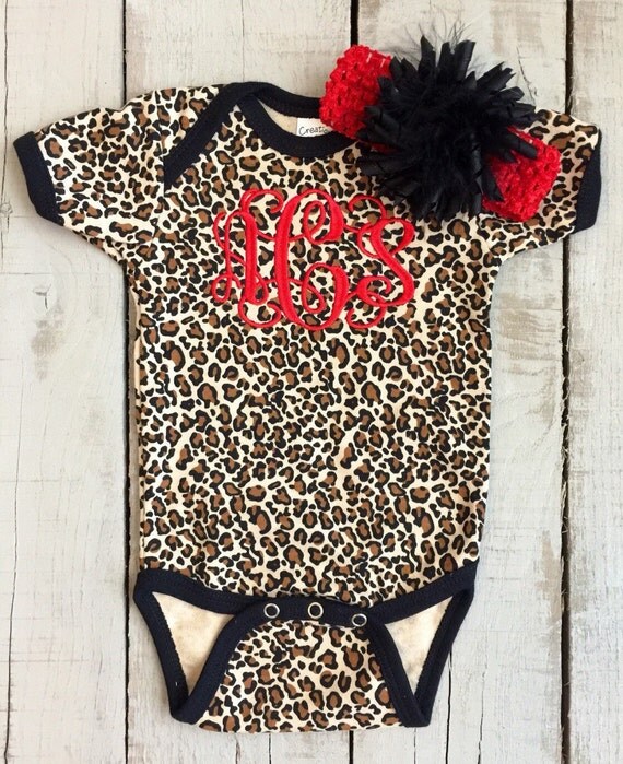 Leopard/Cheetah Print baby girl onesie with Personalized embroidered monogram
