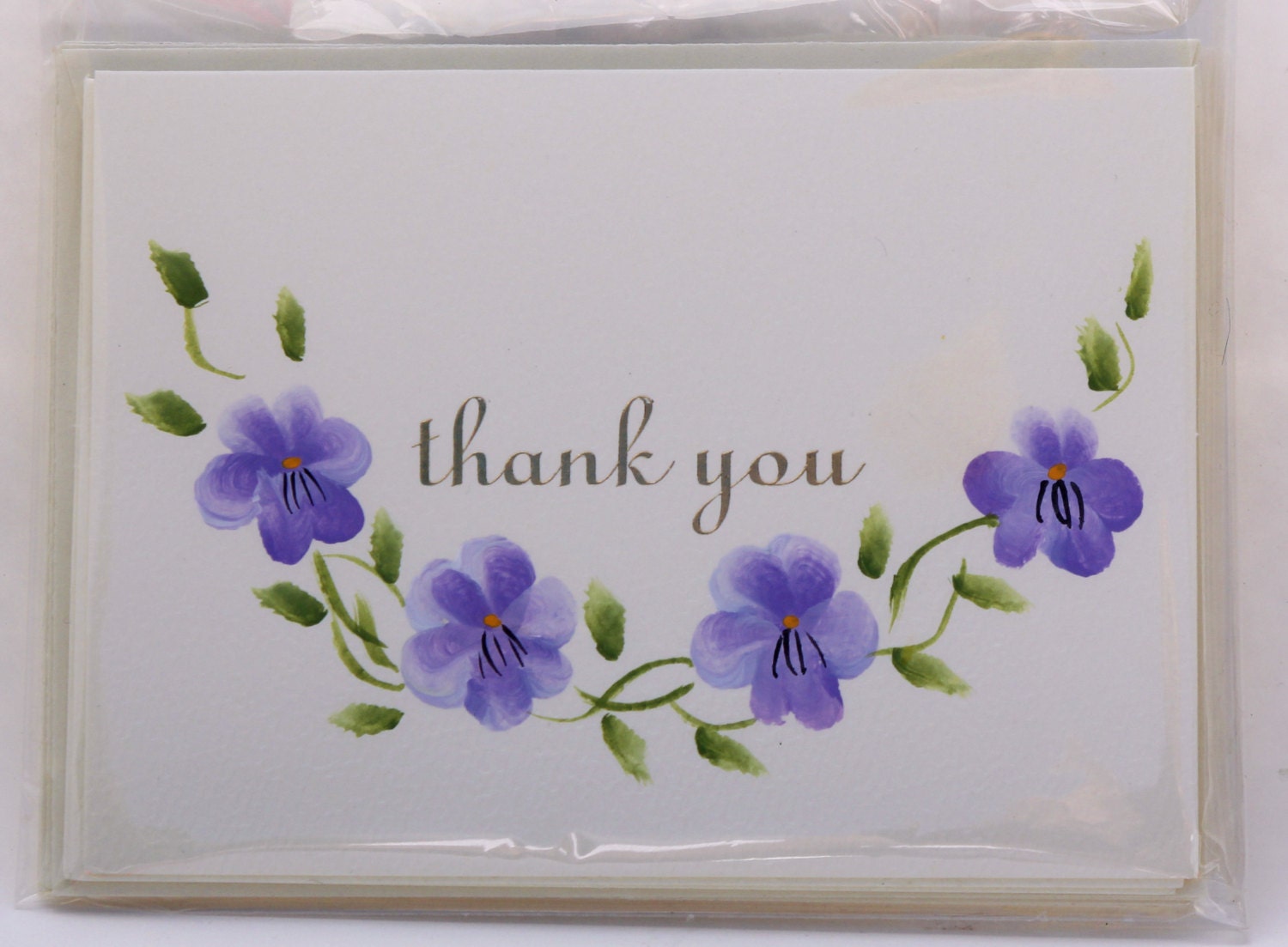 hand painted pansy thank you note cards set of four with