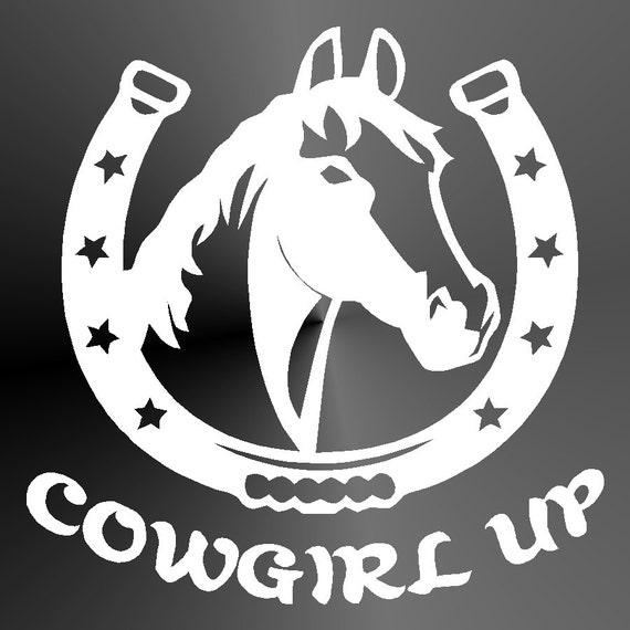 Download Decal Sticker Cowgirl Up Horse in Horseshoe Cut Vinyl Car