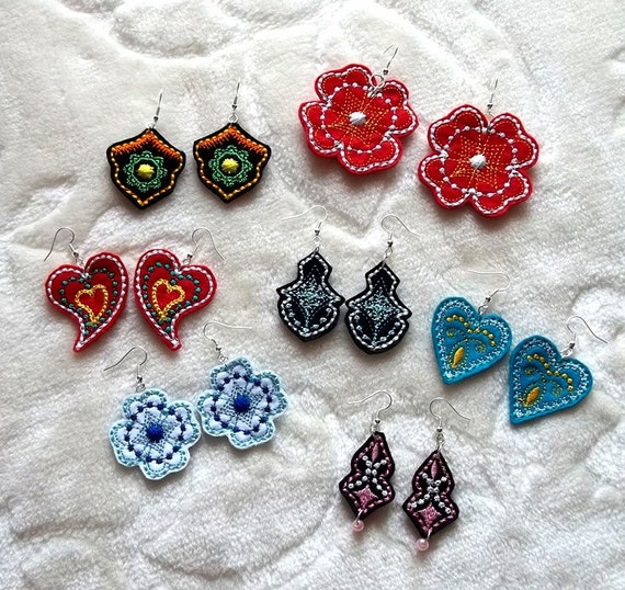 Earringsfeltmachine embroidery design.INSTANT DOWNLOAD
