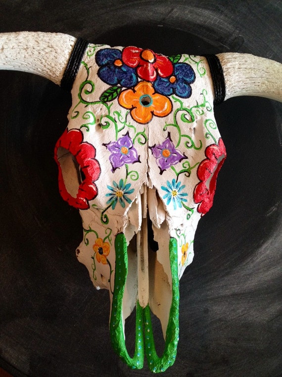 Items similar to SOLD Day of the Dead Painted Cow Skull on Etsy