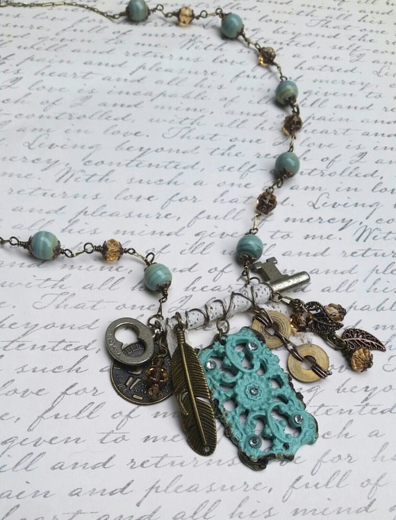 Key necklace spoon jewelry boho fashion by RepurposedRelicsTX