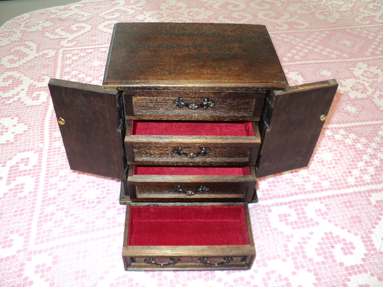 Vintage Jewelry Box Solid Dark Wood Stained Looking