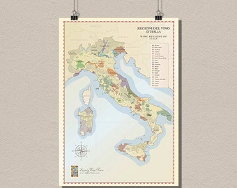 Italy Wine Region Map - Vintage Wine Poster Retro Food Drinks Wall Decor Italy Map Kitchen Decor Wine Art bpt