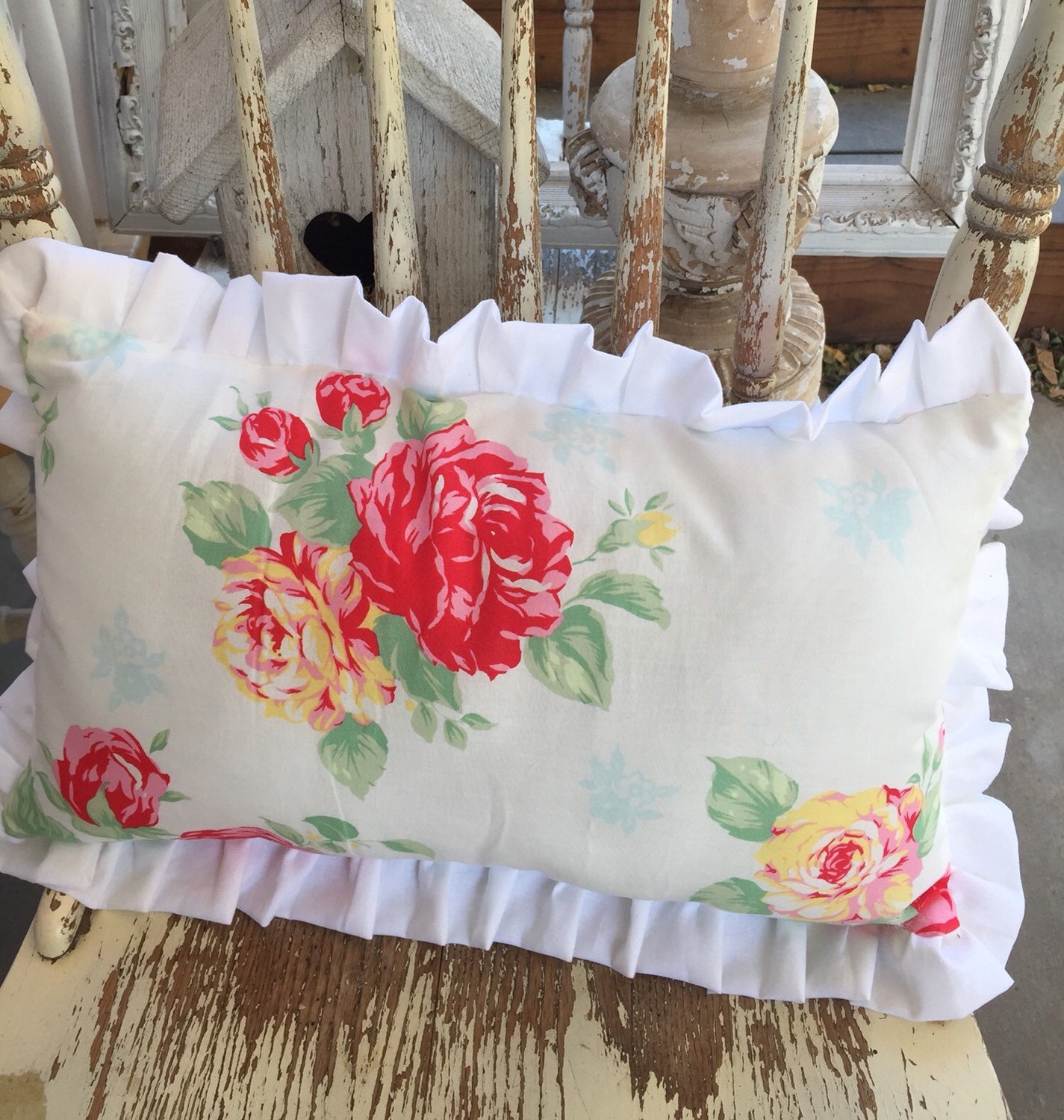 Shabby Style Ruffled Decorative PillowWhite by RibbonwoodHome