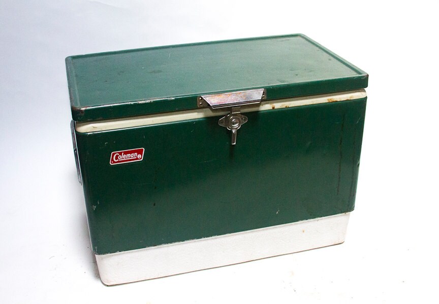 Matts Cooler Vintage Green Metal Coleman by lloydstreasures