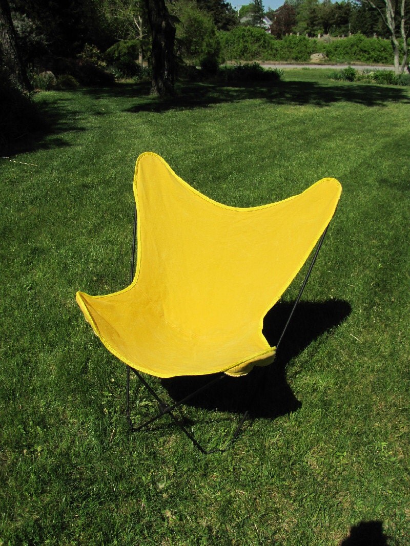 Vintage Folding Butterfly Chair Retro Yellow Canvas Cover Haute Juice   Il Fullxfull.776154208 161y 