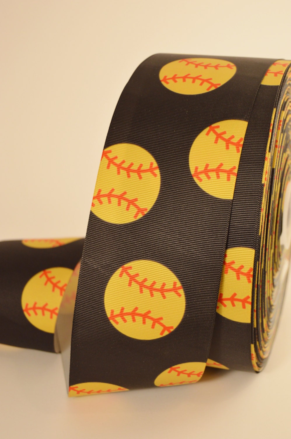 3 Wide Yellow Softballs and Black Printed on by IowaRibbonAndBows