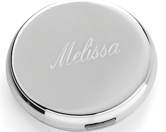 Silver Round Compact Mirror (c141-1147) - Free Personalization
