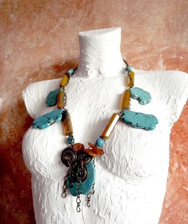 Fancy turquoise necklace. by Copperandcolors on Etsy