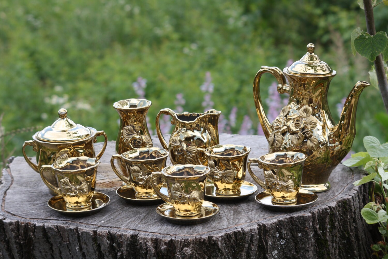 Tea Set Coffee Set Gold Plated Tea Set Art Deco Style by Diamir