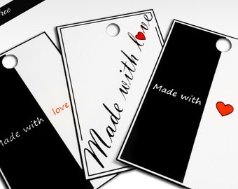 Made With Love Tags, Printable Gift Tags, Instant Download Printable Tags, Favor Tags, Black White Digital Download Tags, Digital Label Tags