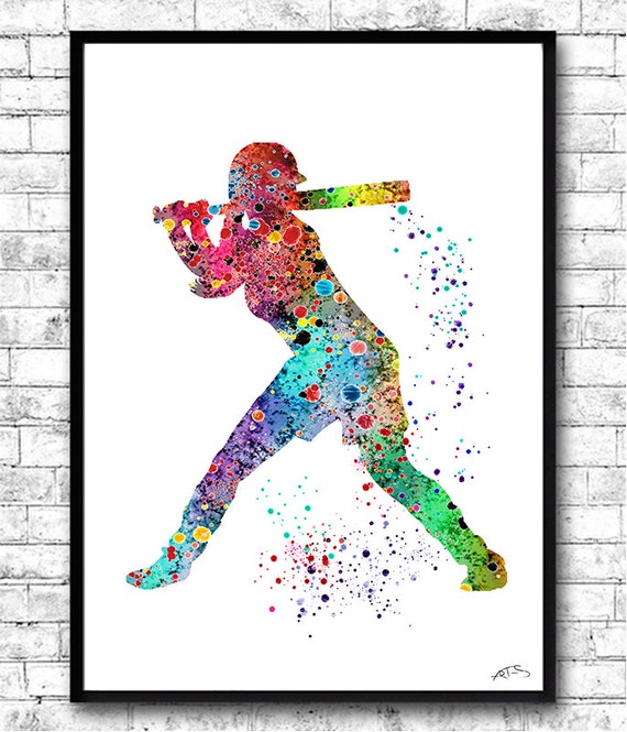Baseball Softball Player Sports Art Print Watercolor by ArtsPrint
