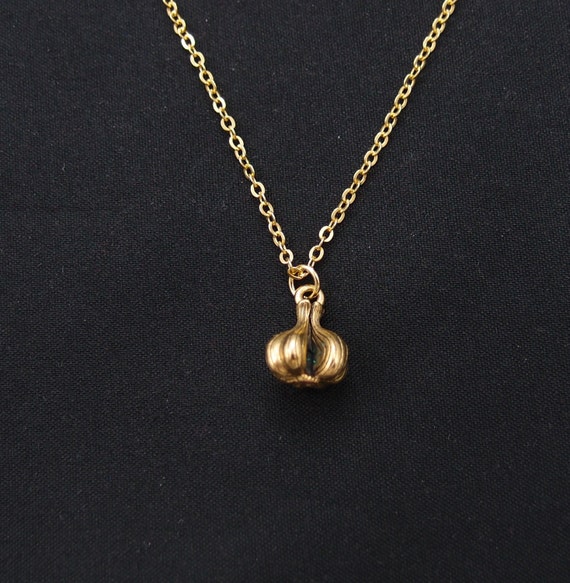 garlic necklace antique gold garlic cloves 3D charm