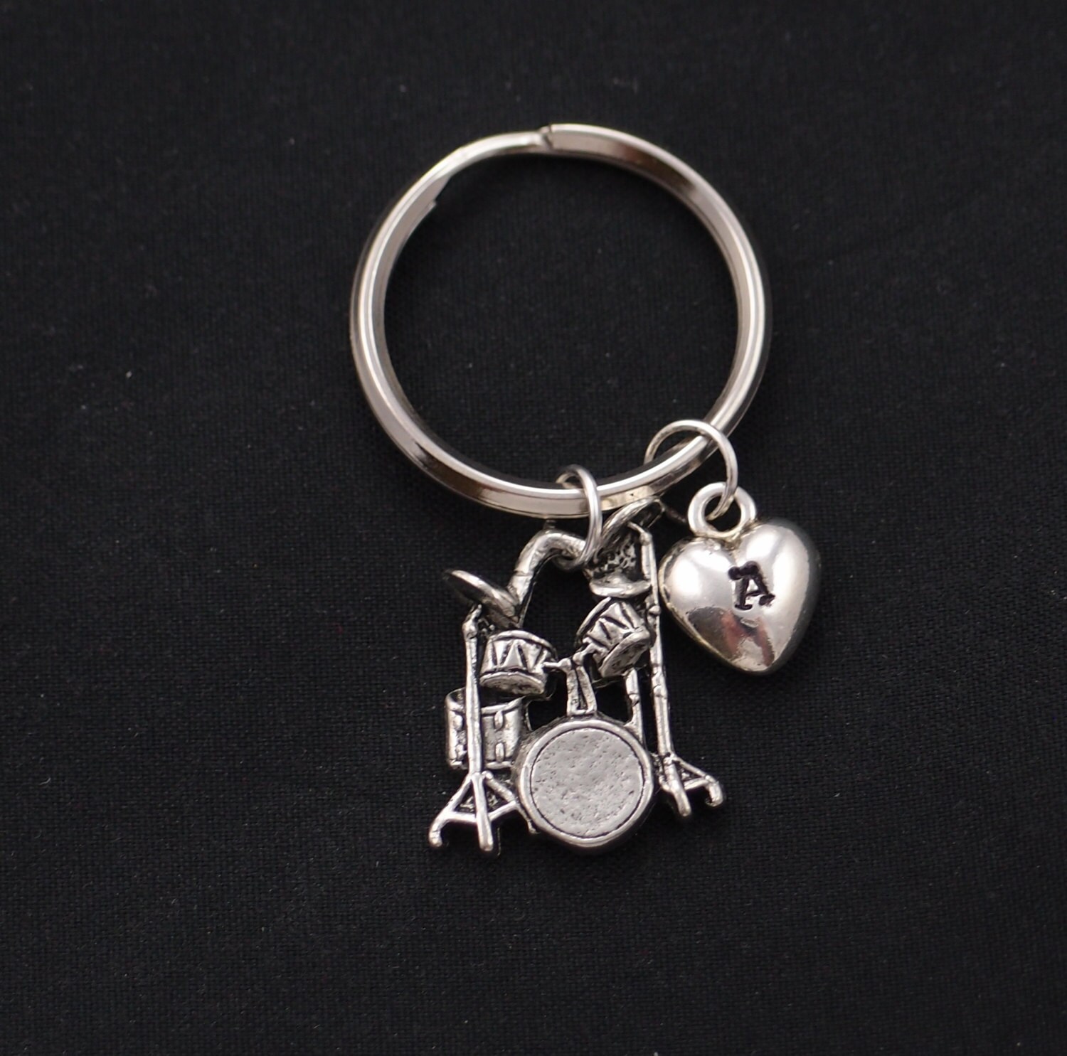 drum keychain sterling silver filled initial keychain