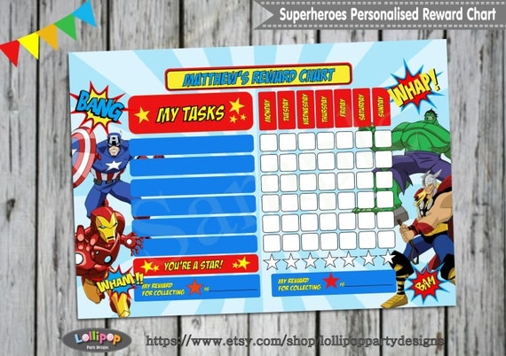 Superhero Personalised Reward Chart by LollipopPartyDesigns