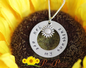 You are My Sunshine Personalized Necklace - Hand Stamped Sun Jewelry - Daughter Necklace - Custom Sunshine Silver Necklace - Girlfriend Gift