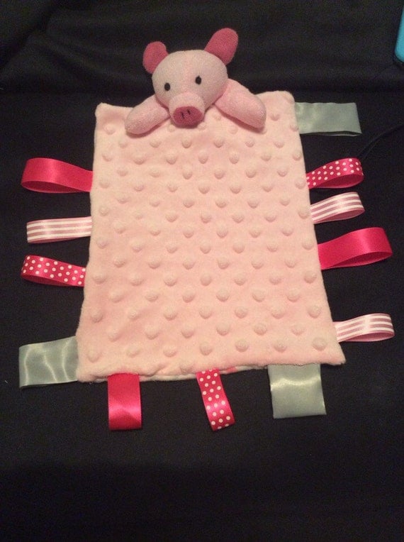 Little Piggy Taggie Blanket. Lovey Pink Minky on by TJHandiworks