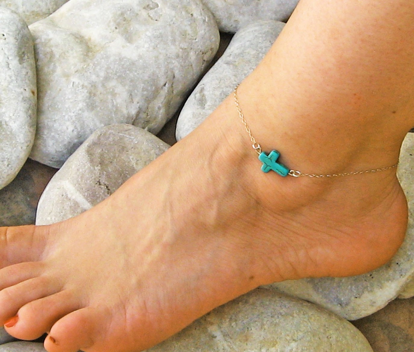 Turquoise Cross Anklet Cross Ankle Bracelet 14k Gold Filled