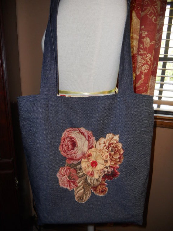 Double Lined Hard Bottom Denim Tote Bag Purse with by DressyBed