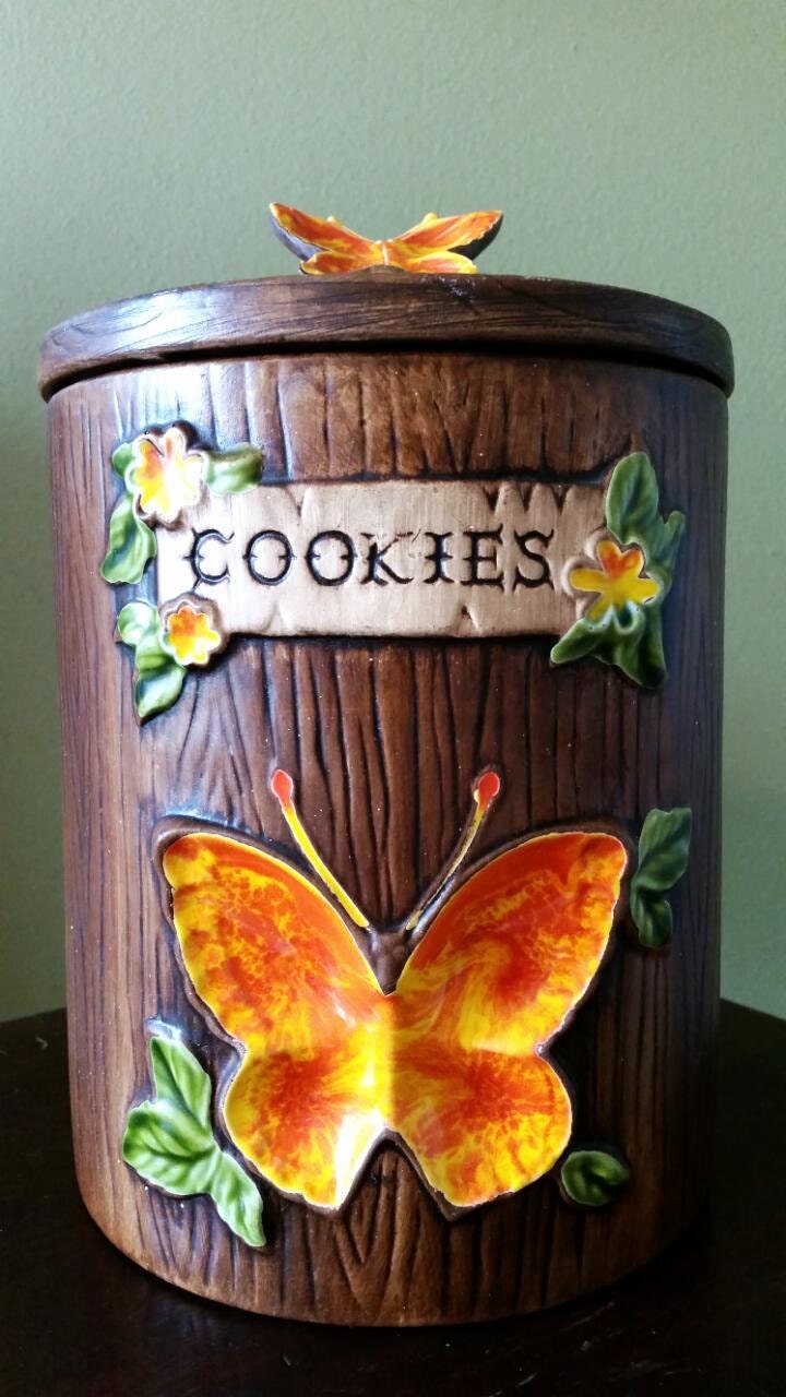 Vintage Treasure Craft Orange Butterfly Cookie Jar c. by RitaRoar