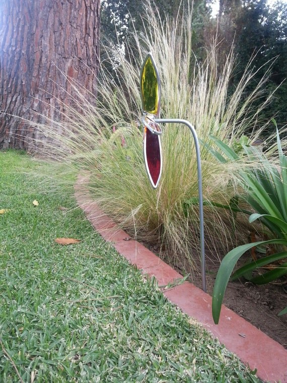 Stained Glass Spinning Garden Pinwheel Rainbow