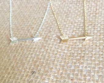 Arrow Necklace small, gold or silver, short dainty delicate arrow necklace