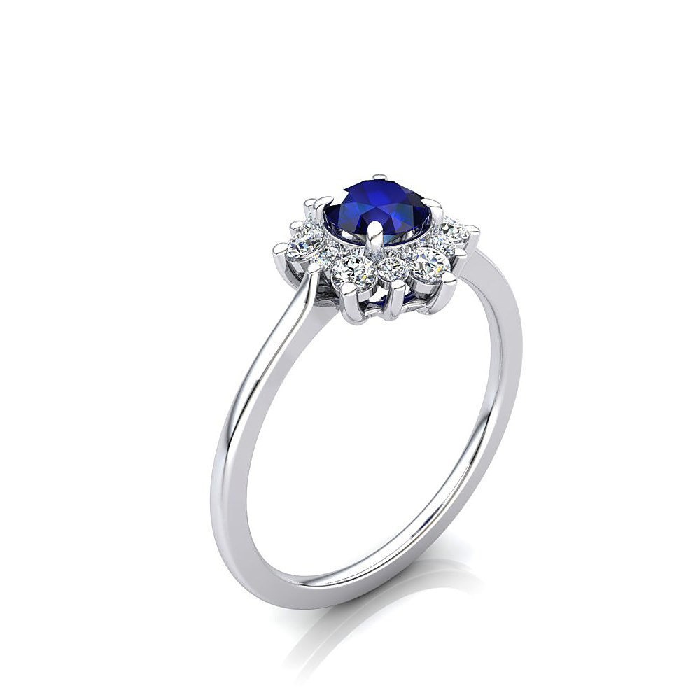 14K Natural Blue Sapphire Halo Diamond Ring by AlexanderSparkss