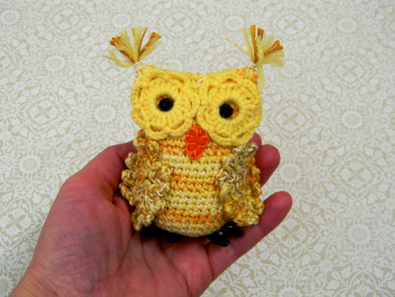 Yellow Owl Crochet Amigurumi Bird Ornament by AllasOriginals