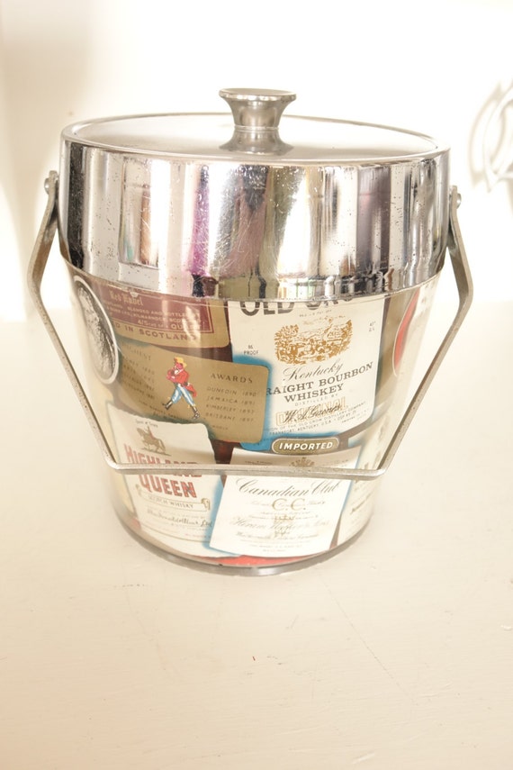 Whiskey label ice bucket vintage