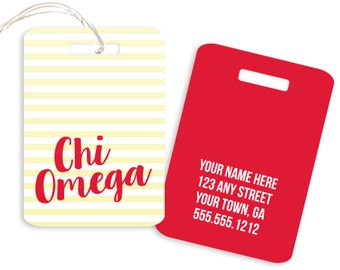 ChiO Chi Omega Striped Sorority Luggage Tag