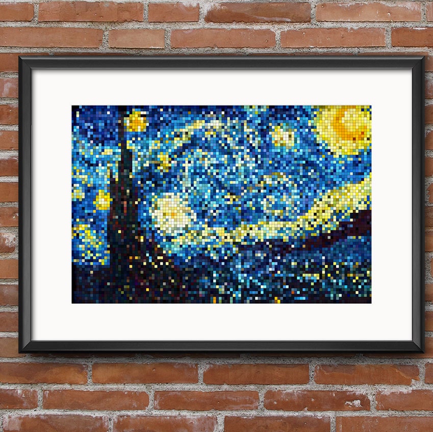 Van Gogh Starry Night Pixel Art Print by TheContrastStudios