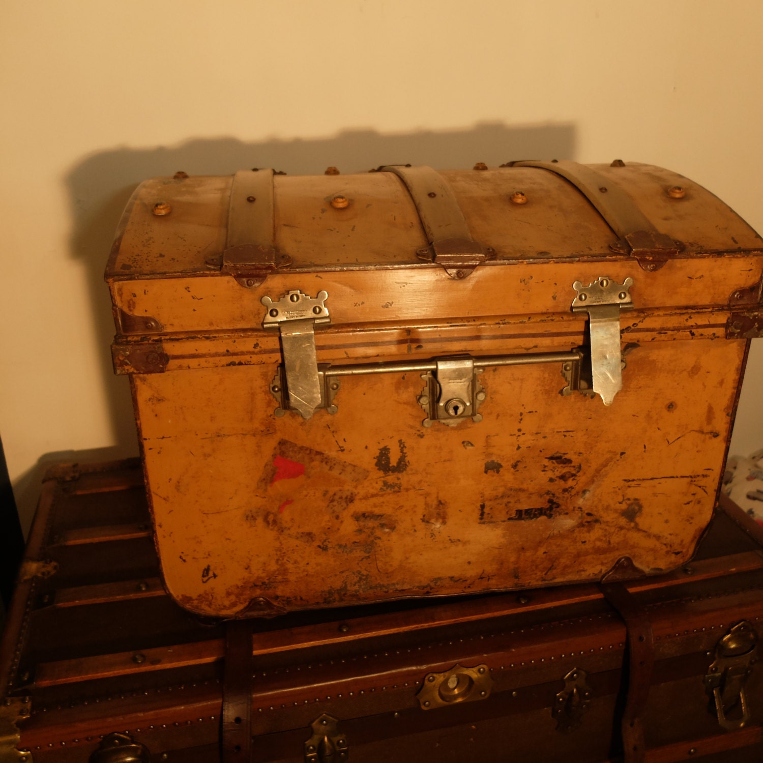 Stunning Painted Vintage Metal Trunk