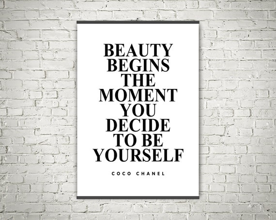 Beauty begins Coco Chanel quotes typography art by Sofiprints