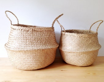 Natural Belly Basket Seagrass Panier Poule Large Medium Nursery Storage Market Bag Picnic Bag Planter Toy storage Home Sweet Home Organizer