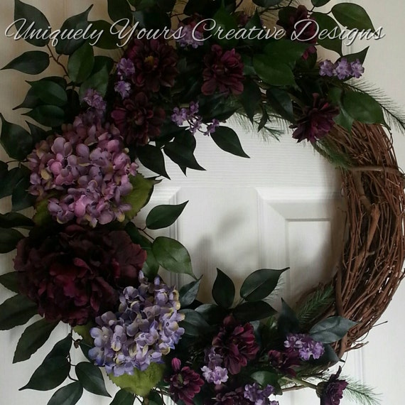 Tuscan Floral Wreath Wine Lovers Wreath Purple Decor Wreath